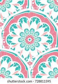 Hand drawn Gold Mandala Seamless Pattern. Arabic, indian, turkish and ottoman culture decoration style. Ethnic ornamental background. Magic vintage template of greeting, print, cloth, tattoo. Vector