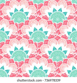 Hand drawn Gold Mandala Seamless Pattern. Arabic, indian, turkish and ottoman culture decoration style. Ethnic ornamental background. Magic vintage template of greeting, print, cloth, tattoo. Vector