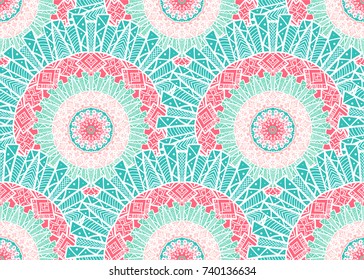 Hand drawn Gold Mandala Seamless Pattern. Arabic, indian, turkish and ottoman culture decoration style. Ethnic ornamental background. Magic vintage template of greeting, print, cloth, tattoo. Vector