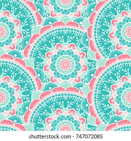 Hand drawn Gold Mandala Seamless Pattern. Arabic, indian, turkish and ottoman culture decoration style. Ethnic ornamental background. Magic vintage template of greeting, print, cloth, tattoo. Vector