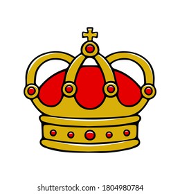 Hand drawn gold and red crown vector white background
