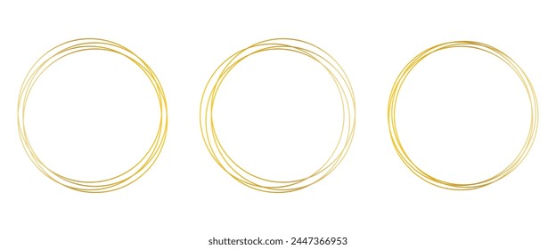 Hand drawn gold round frame, hand drawn doodle golden circle vector.