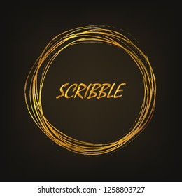 Hand drawn gold round shape. Vector illustration. Abstract scribble background