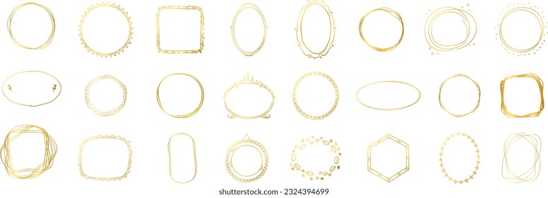 Hand drawn gold scribble circles set. Sketch line pencil elements collection. Hand drawn circle line sketch set. Vector illustration