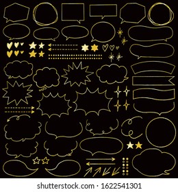 Hand drawn gold speech bubble set