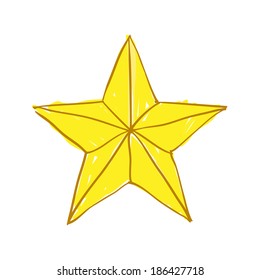 Hand drawn gold star on white background
