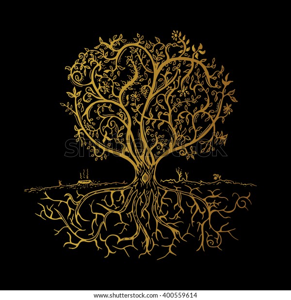 Hand Drawn Gold Tree Isolated Sketch Stock Vector (Royalty Free ...