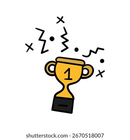 Dibujado a mano elemento de trofeo de oro relleno diseño de Ilustración vectorial de estilo de contorno