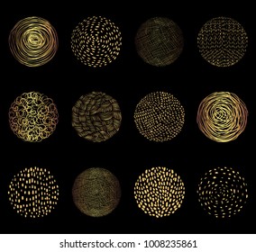 Hand drawn gold vector texture circles. Graphic design elements for banners and wedding invitations