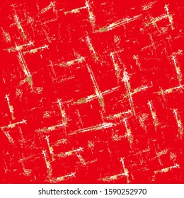 Hand drawn golden brush strokes on a red background.  Vector hand drawn abstract background.