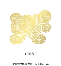 Hand drawn golden cabbage, design element. Can be used for cards, invitations, scrapbooking, print, fabric, manufacturing, food themes. Food theme. Golden vegetables