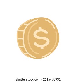 Hand drawn golden circle golden coin dollar isometric doodle vector illustration. Financial commercial currency symbol of independence richness and earning economy isolated. Treasure monetary business