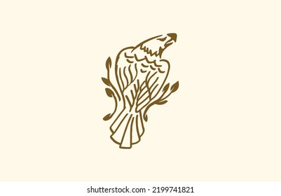 Hand Drawn Golden Color Eagle Vintage Style Vector