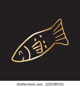 Hand drawn golden color icon Undersea world habitants