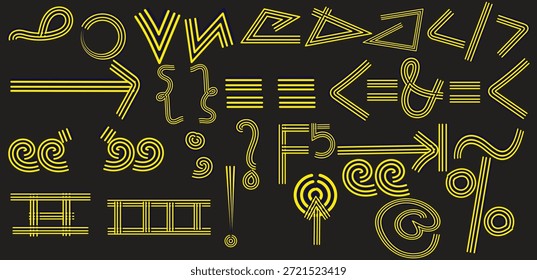 hand drawn golden doodle elements collection on white background, sketch arrows, stars, flowers, symbols and scribbles for planner design, journaling, social media, creative projects