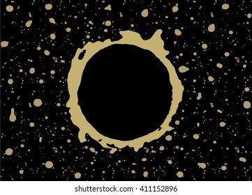 Hand drawn golden eclipse with stars. Vector Illustration