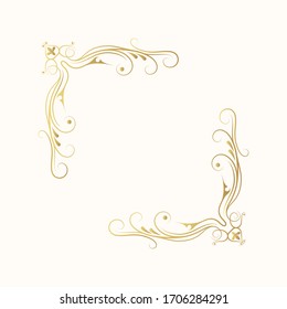 Marco de esquina elegante y dorado dibujado a mano. Borde de oro ordenado.  Cartel de remolque real aislado por el vector. Plantilla clásica de invitación de boda.