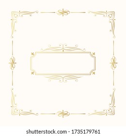 Hand drawn golden elegant squared frame. Vector isolated gold royal border.  Vignette monogram for classic wedding invitation card.