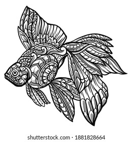 Hand drawn of golden fish zentangle arts . vector illustration