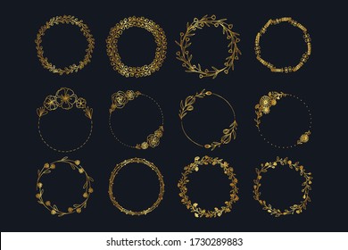 hand drawn golden floral botanical laurel wreath