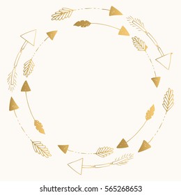 Hand drawn golden frame with arrows. Vector. Isolated.
