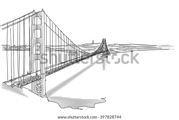 Hand Drawn Golden Gate Bridge Two Stock Vector (Royalty Free) 397828744