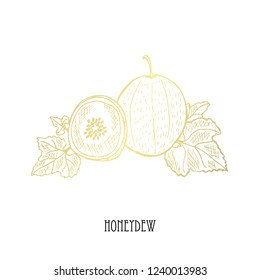 Hand drawn golden honeydew, design element. Can be used for cards, invitations, scrapbooking, print, fabric, manufacturing, food themes. Food theme. Golden fruits