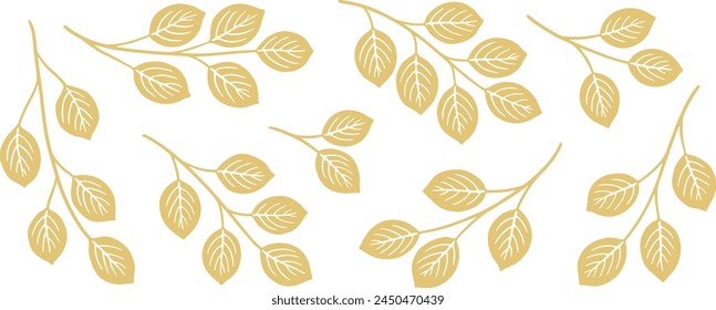 Hand drawn golden leafy branches