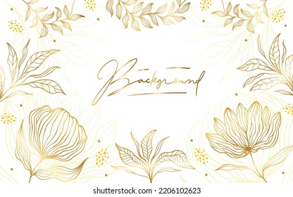 Hand drawn golden lines on elegant floral frame background. Template design for invitation cards, wedding, flyer, poster, web banners, social media and internet ads