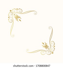 Hand drawn golden luxury corner frame. Ornate gold royal border.  Vector isolated swirl banner. Classic wedding invitation template.