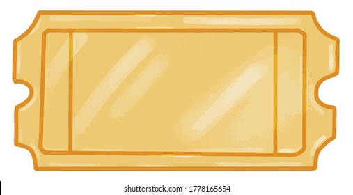 Hand Drawn Golden Mockup Blank Ticket Vector Illustration Element On A White Background