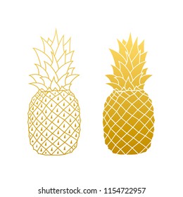 Hand drawn golden pineapple. Cute glitter print.