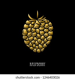 Hand drawn golden raspberry, design element. Can be used for cards, invitations, scrapbooking, print, fabric, manufacturing, food themes. Food theme. Golden fruits