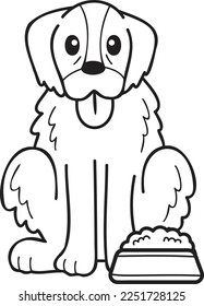 Hand Drawn Golden retriever Dog with food illustration in doodle style isolated on background