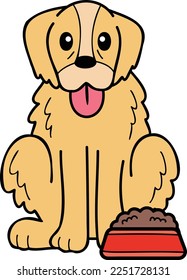 Hand Drawn Golden retriever Dog with food illustration in doodle style isolated on background