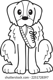 Hand Drawn Golden retriever Dog holding shoes illustration in doodle style isolated on background
