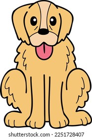 Hand Drawn Golden retriever Dog sitting waiting for owner illustration in doodle style isolated on background