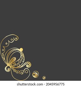 Hand drawn golden rose on black background with gold splashes. Hand drawn vector botanical illustration.Wedding invitation banner with spring flowers.