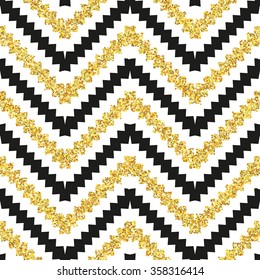 Hand drawn golden seamless pattern. Vector illustration for gold design. Ethnic motif. Zigzag and stripe line. Yellow and white colors. For invitation, web, textile, wallpaper, wrapping paper.