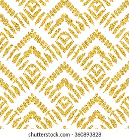Hand drawn golden seamless pattern. Vector illustration for gold design. Ethnic motif. Zigzag and stripe line. Yellow and white colors. For invitation, web, textile, wallpaper, wrapping paper.