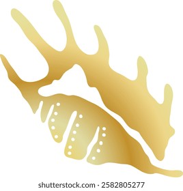 Hand drawn golden seashell illustration for souvenir printing. Coastal isolated vector clipart. Sea shell silhouette on white background. Creative logo design. Luxury vacation trendy graphic print.