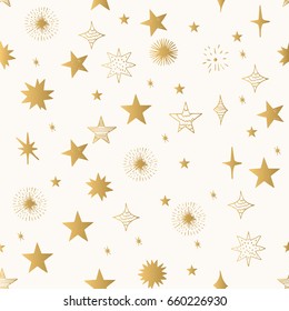 Hand drawn golden stars pattern. Vector.