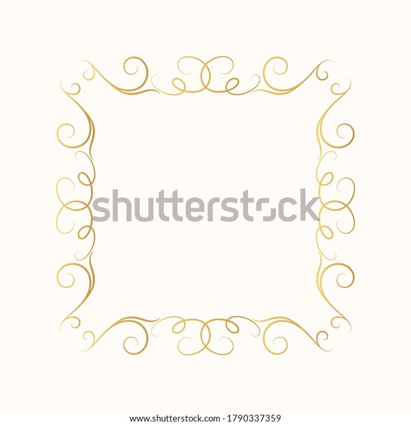 Hand drawn golden swirl border with\
filigree curves. Vector isolated vintage certificate frame. \
Calligraphic gold scrolls for invitation\
card.