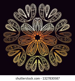 Hand drawn golden vector circle ornament. Luxury arabic, indian, muslim design element.