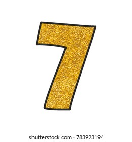 Hand drawn golden vector number  7 isolated on white background