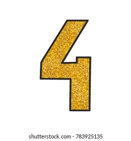 Hand drawn golden vector number 4 isolated on white background