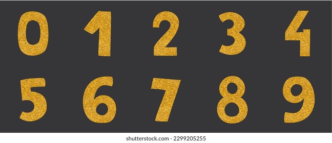 Hand drawn golden vector numbers isolated on black background