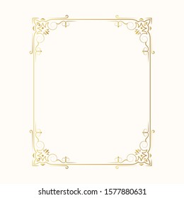 Hand drawn golden victorian frame. Classic wedding gold border. Vector isolated vintage invitation card.