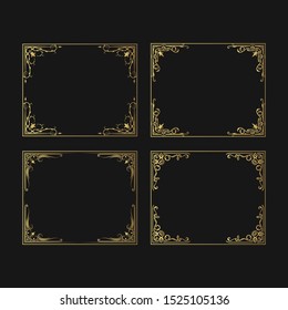 Hand drawn golden vintage frames set. Elegant ornate wedding gold borders. Vector isolated filigree invitation card.