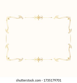 Hand drawn golden vintage rectangular royal frame. Wedding invitation card template. Antique gold border.